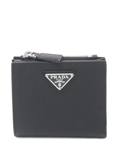 Pre-owned Prada 2020s Saffiano Leather Triangle-logo Wallet In Black