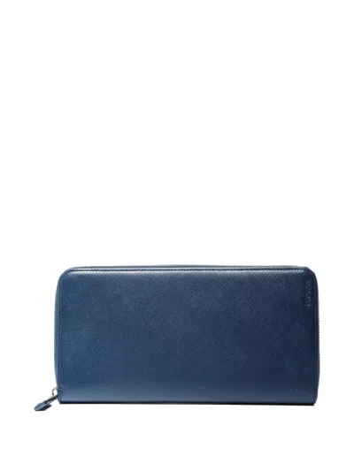 Pre-owned Prada 2020s Saffiano-leather Wallet In Blue