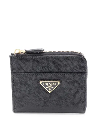 Pre-owned Prada 2020s Saffiano L-shaped Coin Purse In Black