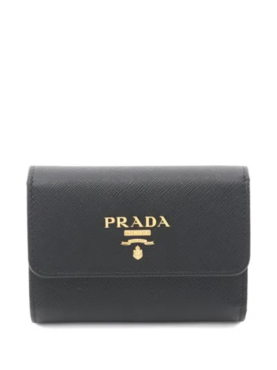 Pre-owned Prada 2020s Saffiano Metal Trifold Wallet In Black