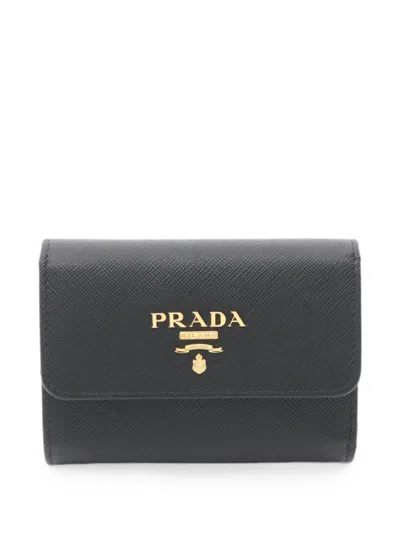 Pre-owned Prada 2020s Saffiano Metal Trifold Wallet In Black