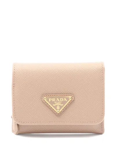 Pre-owned Prada 2020s Saffiano Tri-fold Wallet In Neutral
