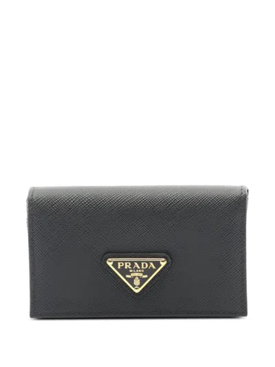 Pre-owned Prada 2020s Saffiano Triangle Wallet In Black