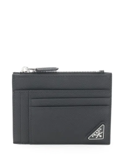 Pre-owned Prada 2020s Saffiano Triangle-logo Card Case In Black