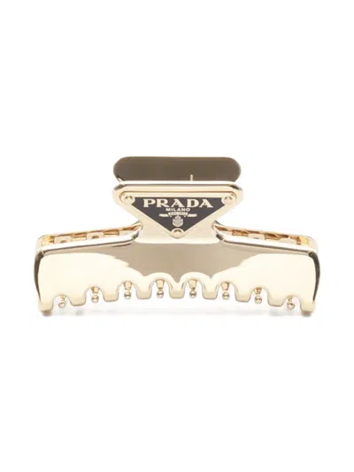 Pre-owned Prada 2020s Spring Logo-detail Hair Clip In Yellow