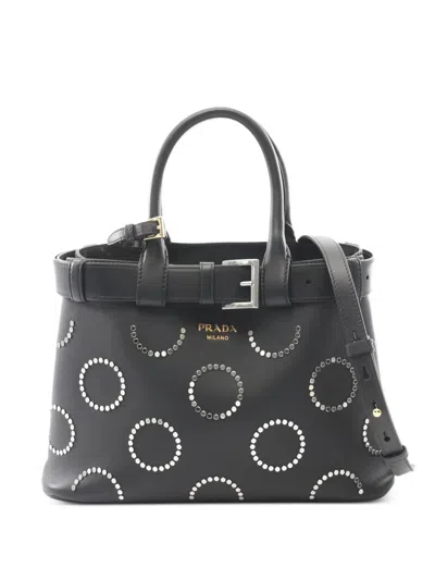 Pre-owned Prada 2020s Studded Buckle Tote Bag In Black