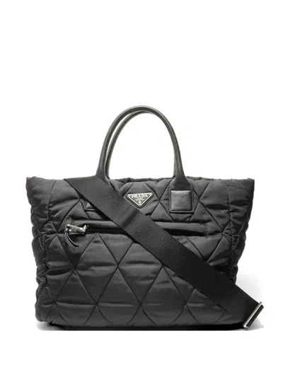 Pre-owned Prada 2020s Tessuto Quilted Tote Bag In Black