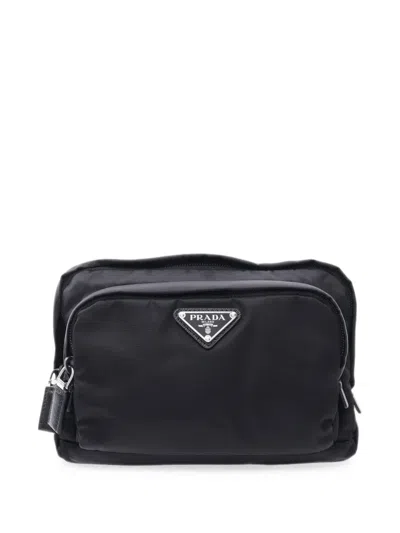 Pre-owned Prada 2020s Tessuto Wash Bag In Black
