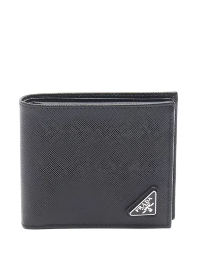 Pre-owned Prada 2020s Triangle Bi-fold Wallet In Black