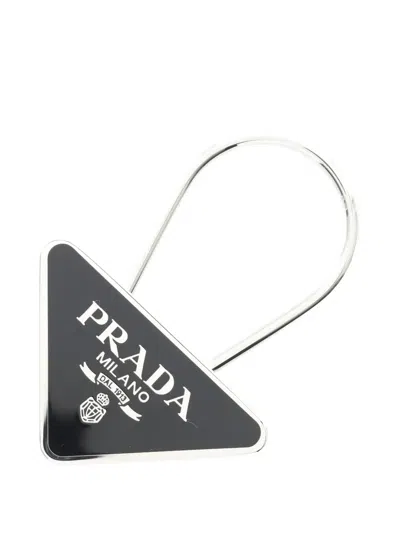 Pre-owned Prada 2020s Triangle-logo Keyring In Silver