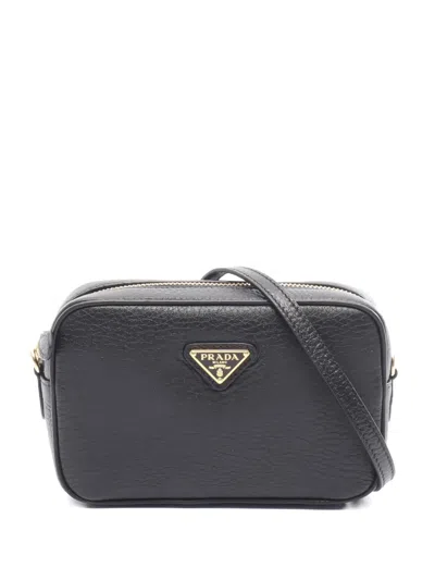 Pre-owned Prada 2020s Triangle-logo Leather Shoulder Bag In Black