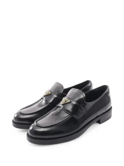 Pre-owned Prada 2020s Triangle Logo Loafers In Black
