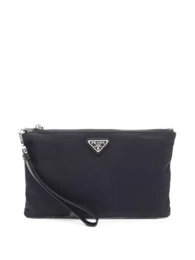 Pre-owned Prada 2020s Triangle Logo Pouch In Black