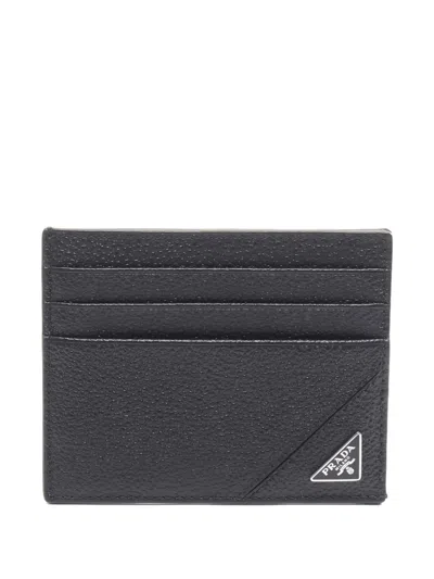 Pre-owned Prada 2020s Triangle Logo Wallet In Black