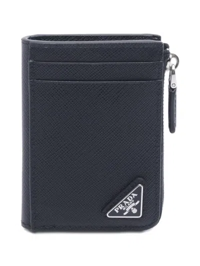 Pre-owned Prada 2020s Triangle-logo Leather Cardholder In Black