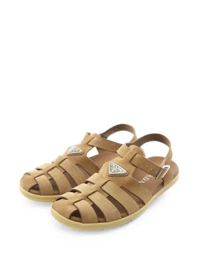 Pre-owned Prada 2020s Triangle-logo Sandals In Brown