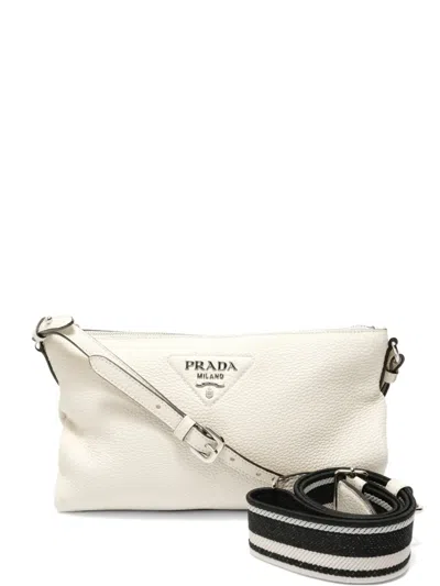 Pre-owned Prada 2020s Vitello Daino Shoulder Bag In White
