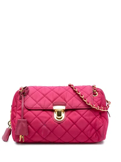 Pre-owned Prada 2021-2025 Impuntu Tessuto Chain Crossbody Bag In Pink
