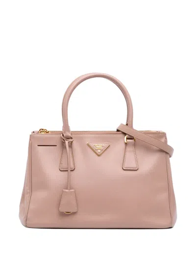 Pre-owned Prada 2021-2025 Large Saffiano Lux Galleria Double Zip Satchel In Pink