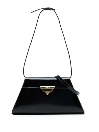 Pre-owned Prada 2021-2025 Medium Brushed Leather Satchel In Black