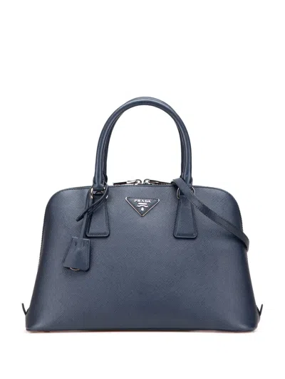 Pre-owned Prada 2021-2025 Medium Saffiano Lux Promenade Satchel In Blue