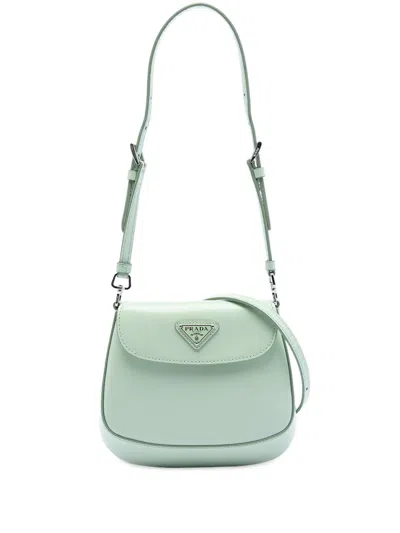 Pre-owned Prada 2021-2025 Mini Brushed Leather Cleo Flap Crossbody Bag In Green