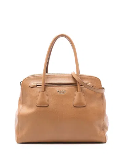 Pre-owned Prada 2021-2025 Saffiano Cuir Satchel In Brown