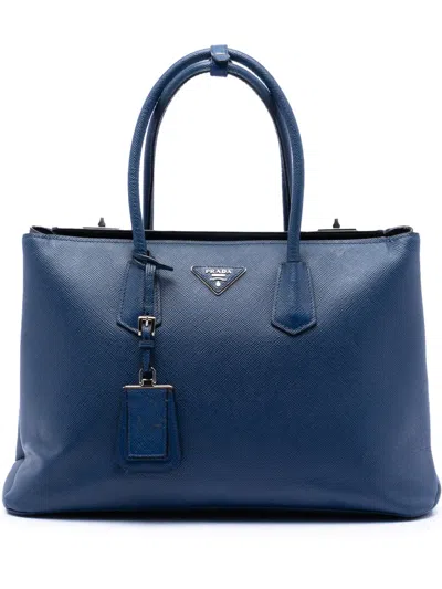 Pre-owned Prada 2021-2025 Saffiano Cuir Twin Tote Bag In Blue