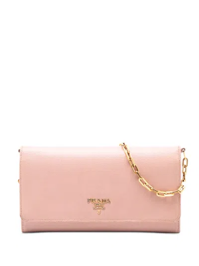 Pre-owned Prada 2021-2025 Saffiano Wallet On Chain Crossbody Bag In Pink