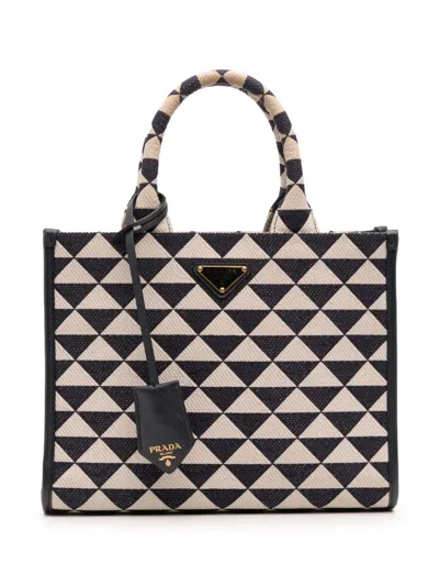 Pre-owned Prada 2021-2025 Small Canvas Symbole Triangolo Satchel In Blue