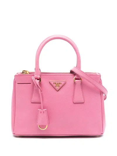 Pre-owned Prada 2021-2025 Small Saffiano Lux Galleria Double Zip Satchel In Pink