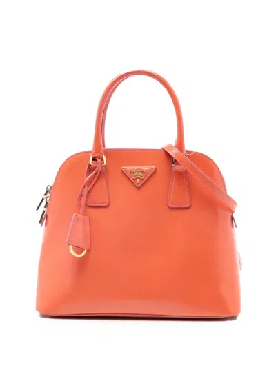 Pre-owned Prada 2021-2025 Small Saffiano Vernice Promenade Satchel In Orange