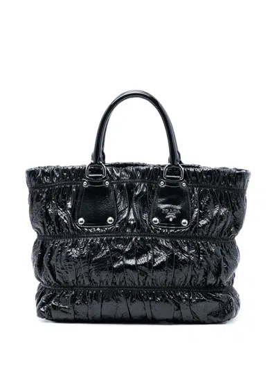 Pre-owned Prada 2021-2025 Vernice Gaufre Satchel In Black