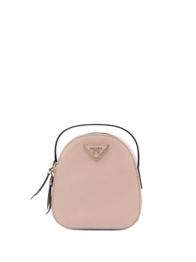 Pre-owned Prada 2021-2026 Saffiano Lux Mini Odette Backpack In Brown