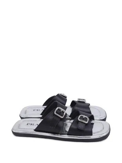 Pre-owned Prada 2021 Buckled Flat Sandals In Black