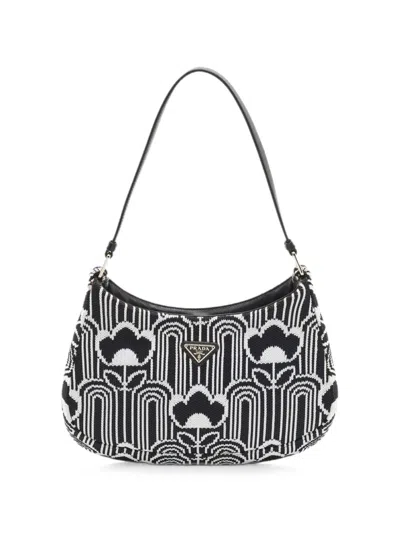 Pre-owned Prada 2021 Cleo Geometric Knit Shoulder Bag In Black