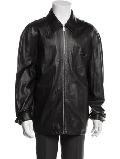 Pre-owned Prada 2021 Enameled Metal Triangle Bomber Jacket In Black