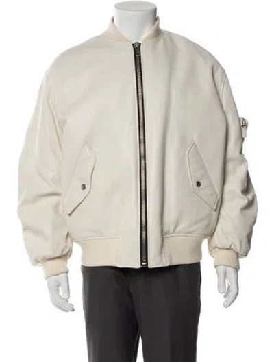 Pre-owned Prada 2021 Enameled Metal Triangle Bomber Jacket In Neutral