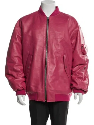Pre-owned Prada 2021 Enameled Metal Triangle Bomber Jacket In Pink