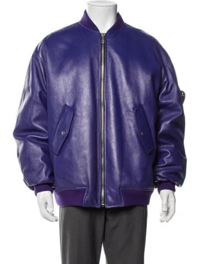Pre-owned Prada 2021 Enameled Metal Triangle Bomber Jacket In Purple