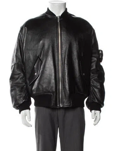 Pre-owned Prada 2021 Enameled Metal Triangle Bomber Jacket W/ Tags In Black