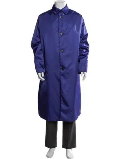 Pre-owned Prada 2021 Enameled Metal Triangle Coat In Blue