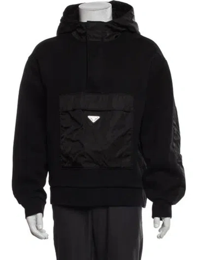 Pre-owned Prada 2021 Enameled Metal Triangle Hoodie In Black