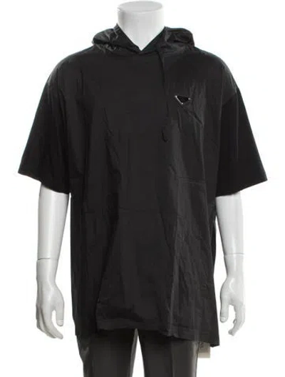 Pre-owned Prada 2021 Enameled Metal Triangle Hoodie In Black