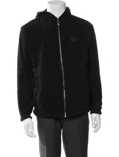 Pre-owned Prada 2021 Enameled Metal Triangle Hoodie In Black