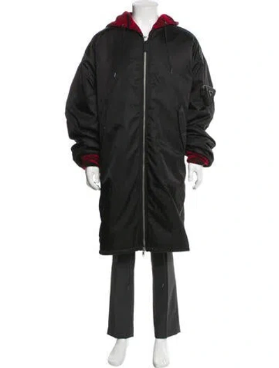 Pre-owned Prada 2021 Enameled Metal Triangle Parka In Black