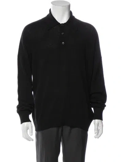 Pre-owned Prada 2021 Enameled Metal Triangle Polo Sweater In Black