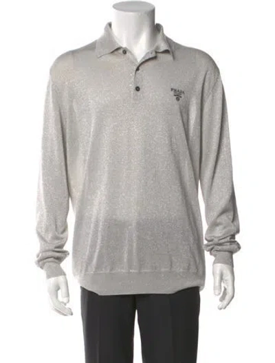 Pre-owned Prada 2021 Enameled Metal Triangle Shirt In Gray
