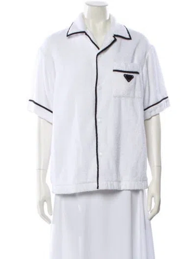 Pre-owned Prada 2021 Enameled Metal Triangle Shirt In White