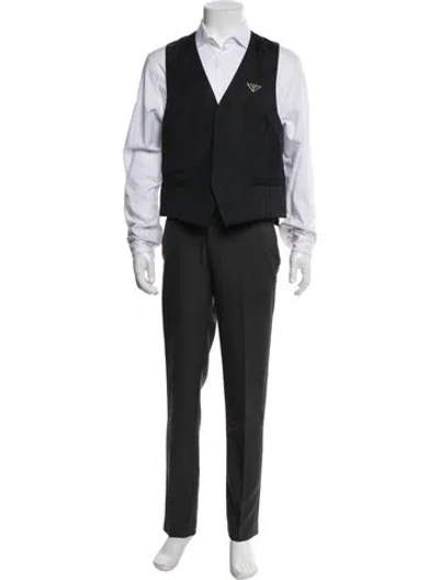 Pre-owned Prada 2021 Enameled Metal Triangle Suit Vest In Black